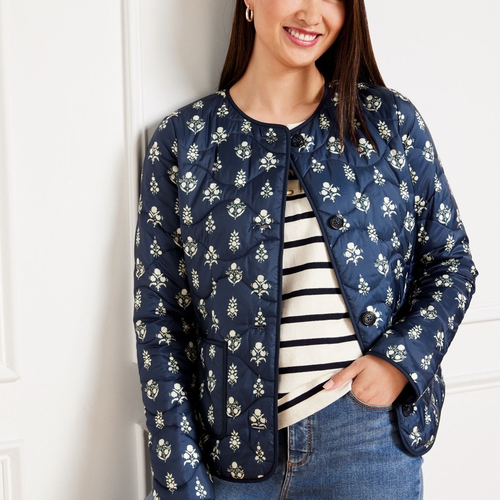 Talbots QUILTED COLLARLESS JACKET - DITSY FOULARD